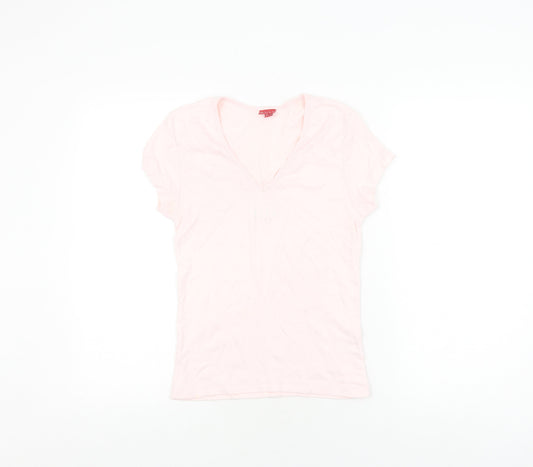 ELLE Women's Pink Cotton V-Neck T-Shirt M
