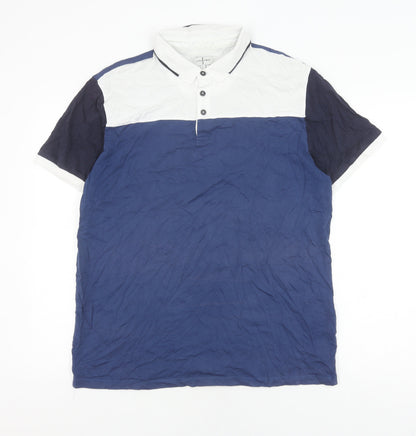 Jasper Conran Men's Blue Polo Shirt, L, Colourblock, Casual