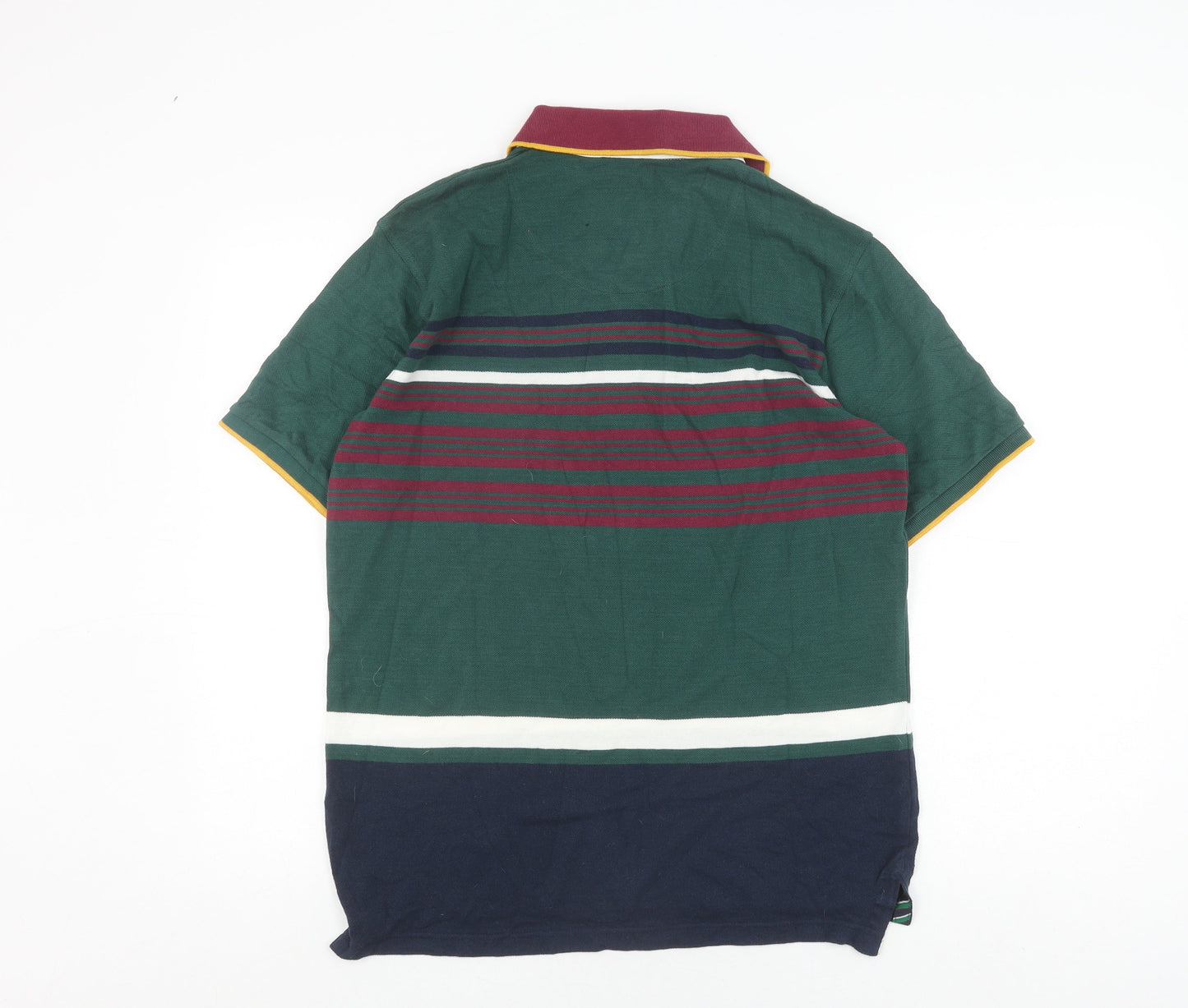 Leicester Tigers Men's Green Striped Polo Shirt M