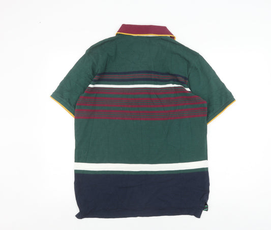 Leicester Tigers Men's Green Striped Polo Shirt M