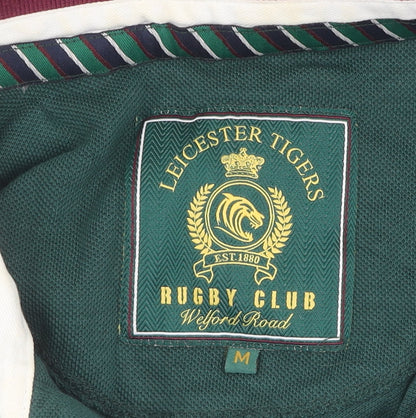 Leicester Tigers Men's Green Striped Polo Shirt M
