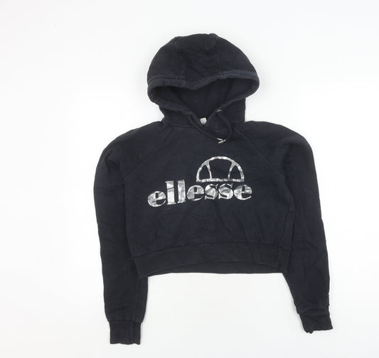 Ellesse Women's Black Hoodie UK 8 Cotton Logo
