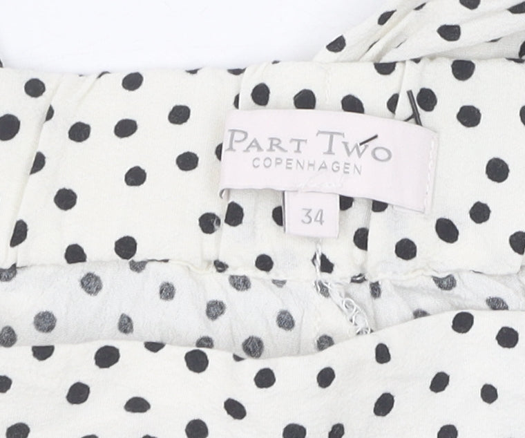 Part Two Women's Ivory Polka Dot Wide-Leg Trousers Size 6