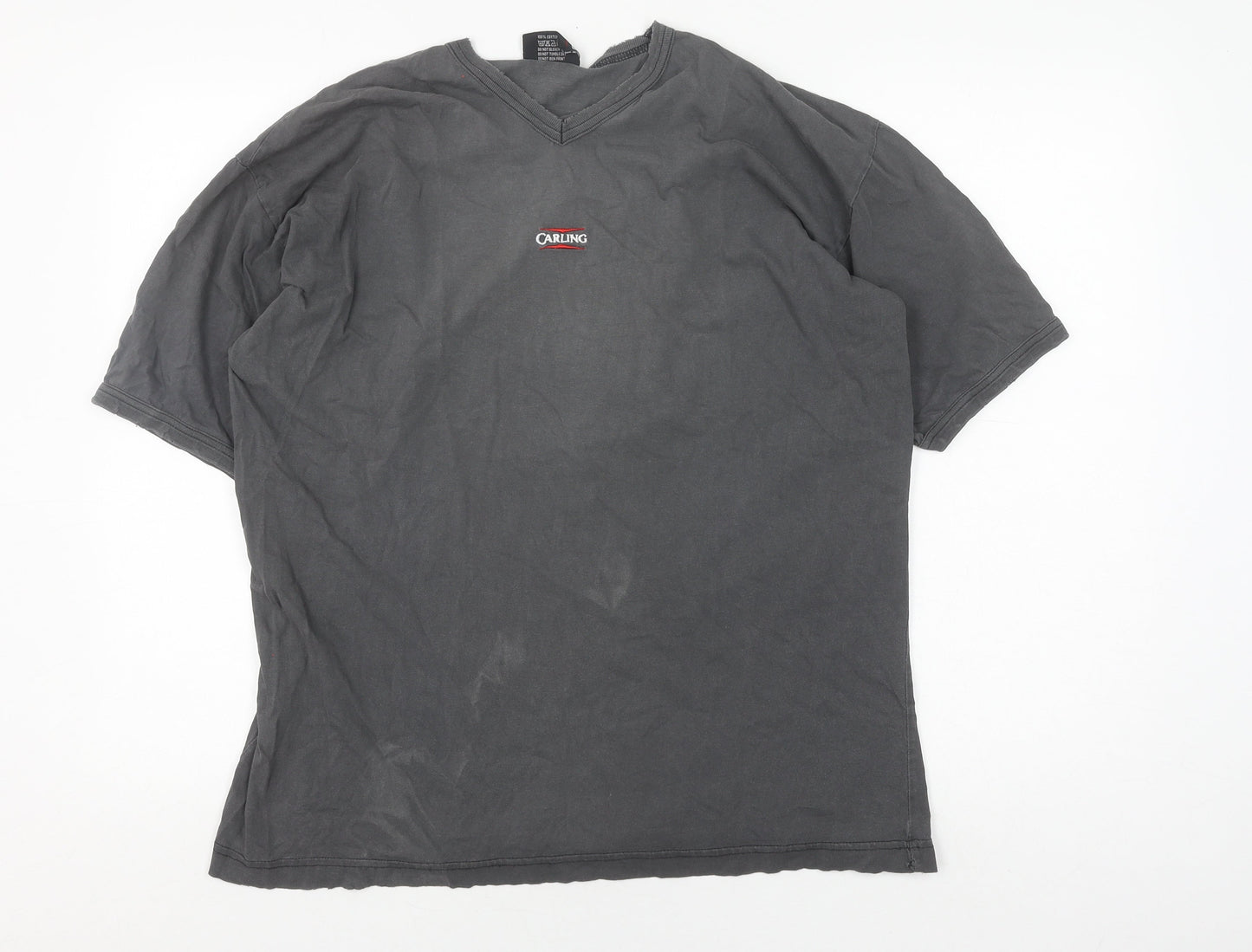 Carling Men's Grey V-Neck T-Shirt, Short Sleeve, One Size