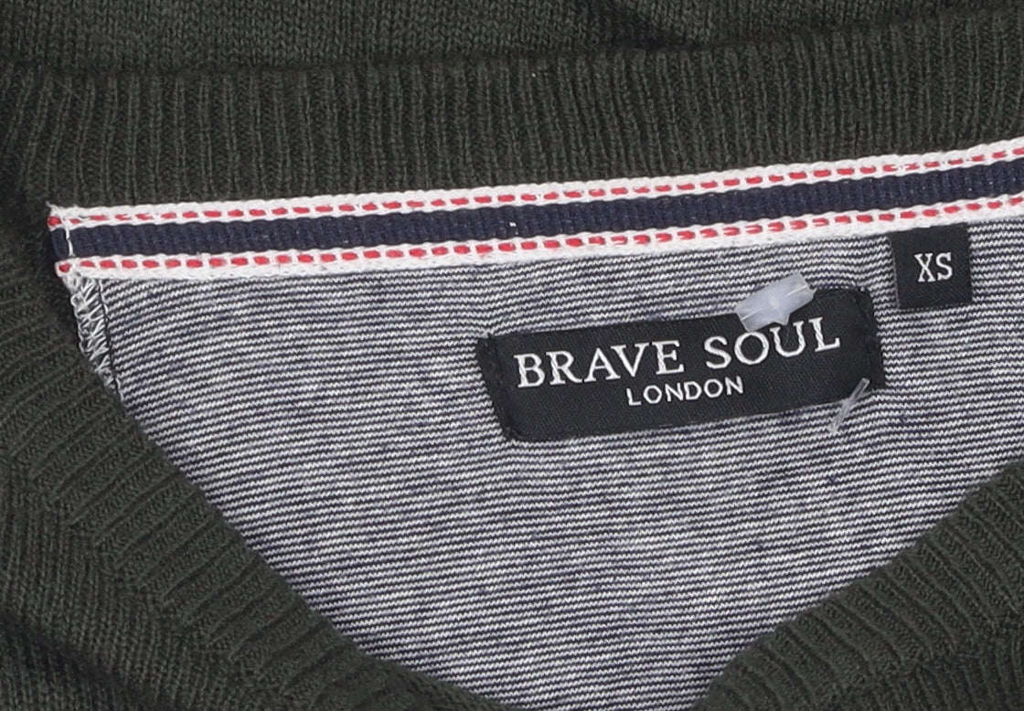 Brave Soul Men's Green Pullover XS Jumper Crew Neck Acrylic