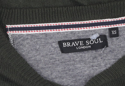 Brave Soul Men's Green Pullover XS Jumper Crew Neck Acrylic