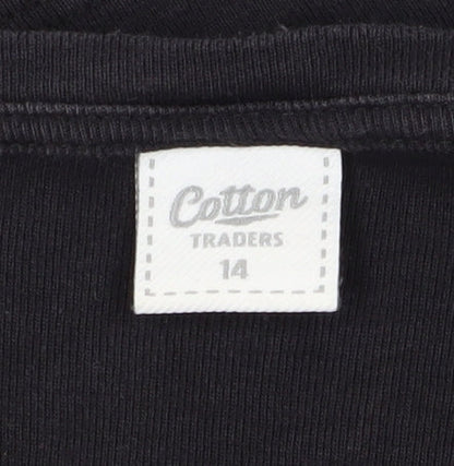 Womens UK Size 14 Cotton Traders Black Basic T-Shirt