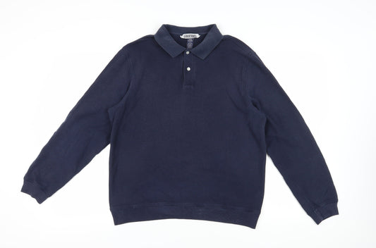 Lands' End Men's Blue Polo, Long Sleeve, Regular Fit, L