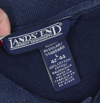 Lands' End Men's Blue Polo, Long Sleeve, Regular Fit, L