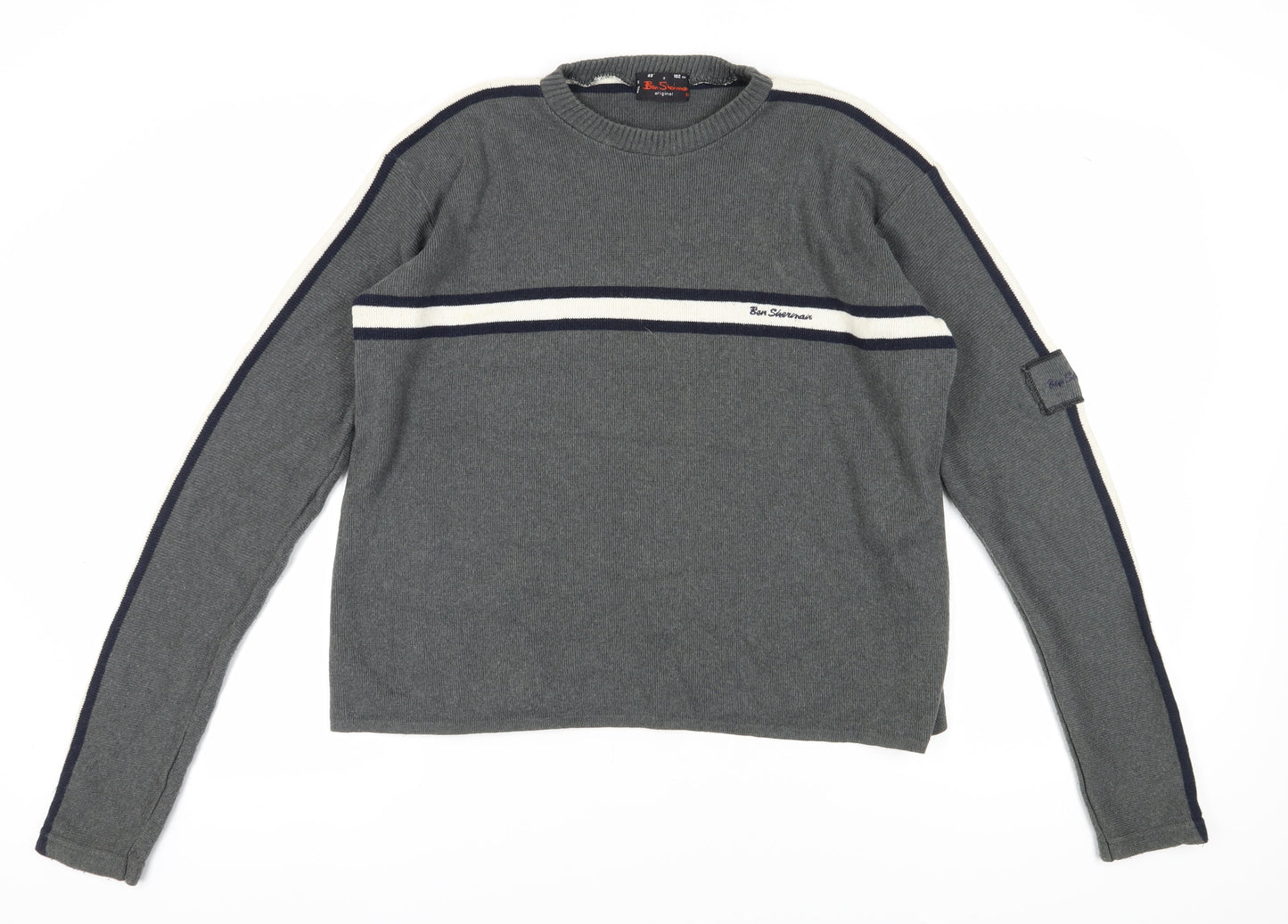 Ben Sherman Men's Grey Cotton Blend Pullover Jumper Size M