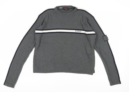 Ben Sherman Men's Grey Cotton Blend Pullover Jumper Size M