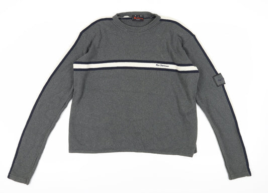 Ben Sherman Men's Grey Cotton Blend Pullover Jumper Size M