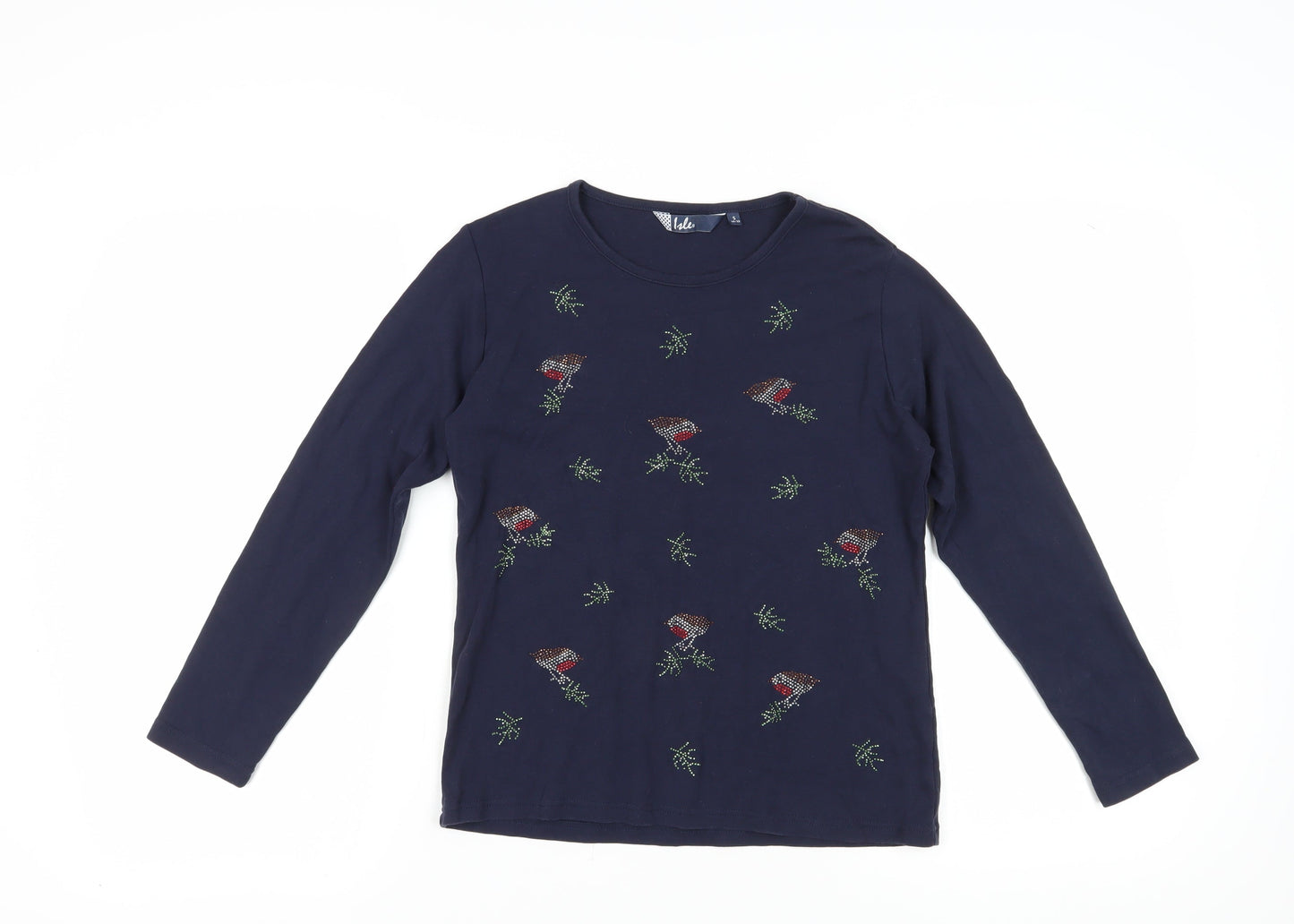 Isle Women's Blue Embroidered Long Sleeve T-Shirt S