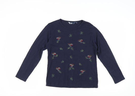 Isle Women's Blue Embroidered Long Sleeve T-Shirt S