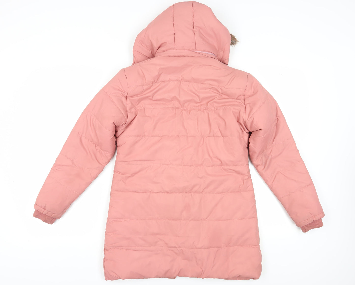 Sparkey Women's Pink Long Puffer Jacket L, Hooded, Fur Trim