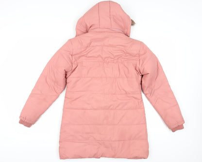 Sparkey Women's Pink Long Puffer Jacket L, Hooded, Fur Trim