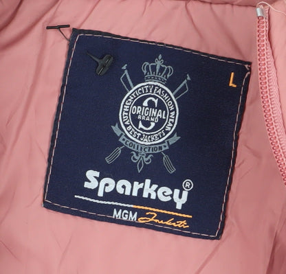 Sparkey Women's Pink Long Puffer Jacket L, Hooded, Fur Trim