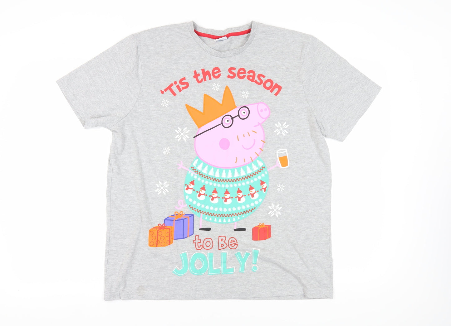 Peppa Pig Men's Christmas Grey XL Short Sleeve T-Shirt