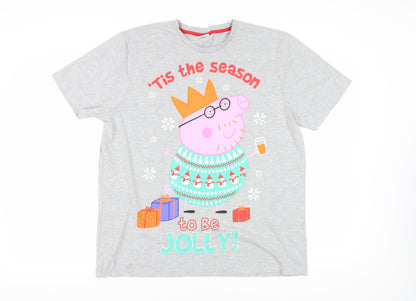 Peppa Pig Men's Christmas Grey XL Short Sleeve T-Shirt
