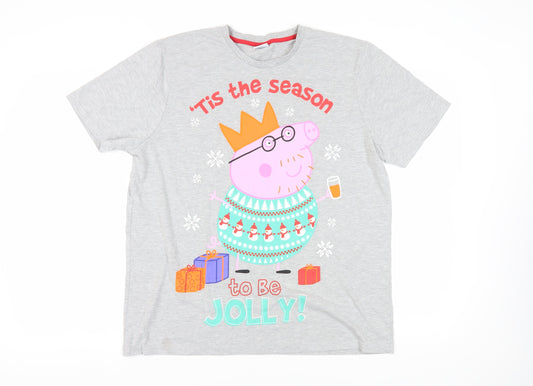 Peppa Pig Men's Christmas Grey XL Short Sleeve T-Shirt