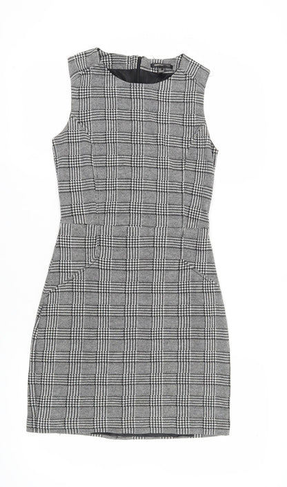 Mango Women's Black Check Short Sheath Dress Medium