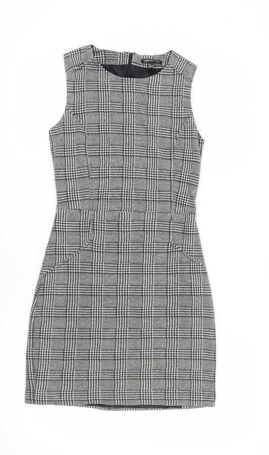 Mango Women's Black Check Short Sheath Dress Medium
