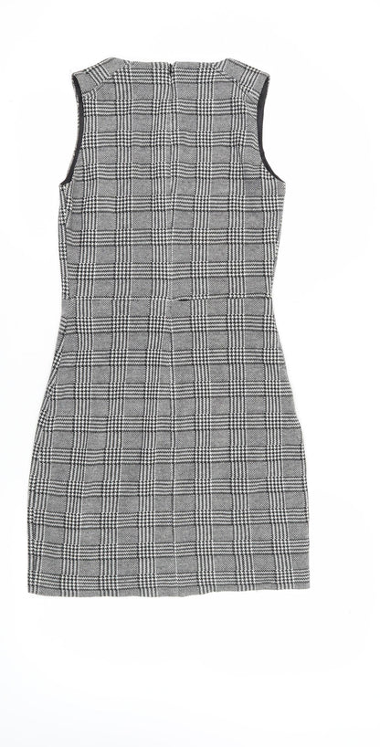 Mango Women's Black Check Short Sheath Dress Medium