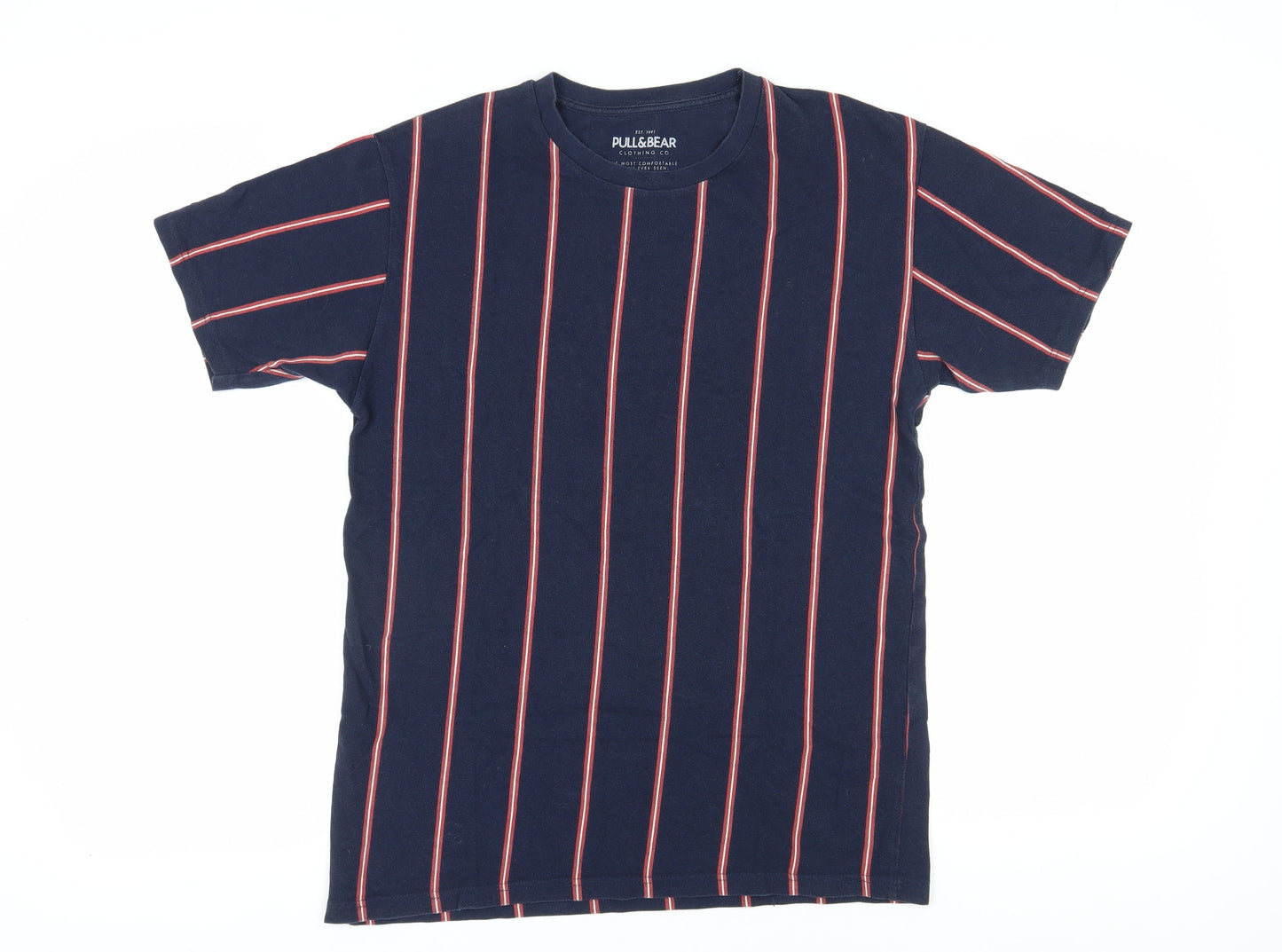 Pull & Bear Men's Blue Striped Crew Neck T-Shirt L