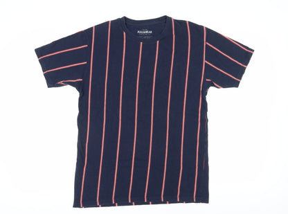 Pull & Bear Men's Blue Striped Crew Neck T-Shirt L