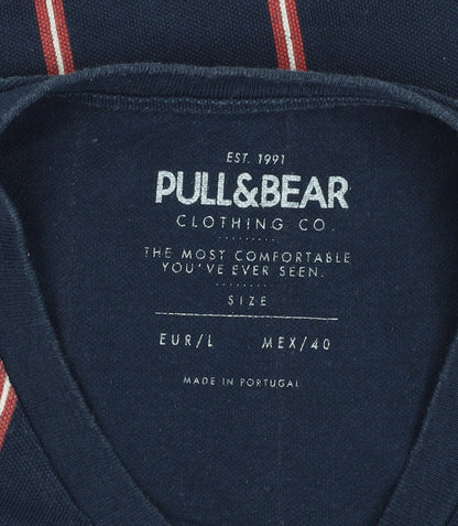 Pull & Bear Men's Blue Striped Crew Neck T-Shirt L