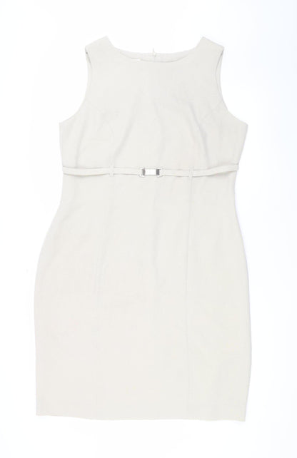 Kaliko Women's Beige Sheath Dress Size 16, Belted Style