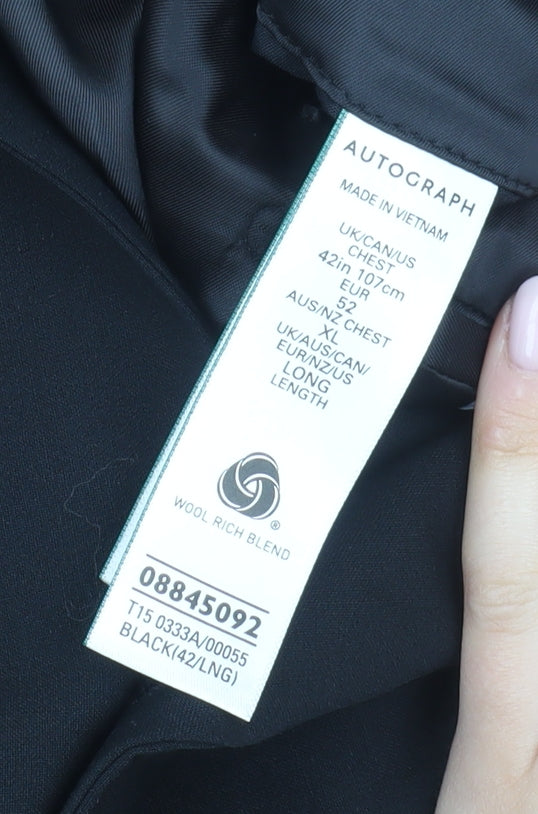 Autograph Men's Black 42 Long Blazer, Wool Blend