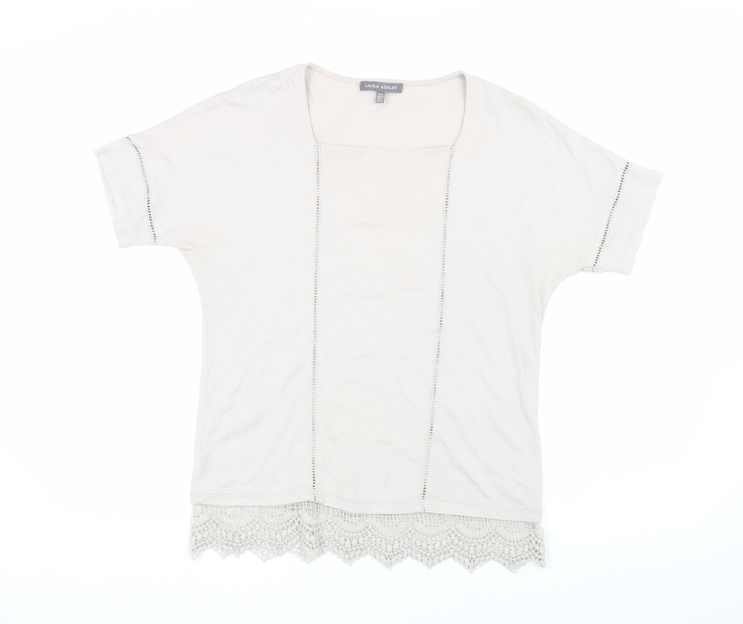 Laura Ashley Ivory Blouse, Size 8, Short Sleeve, Crochet Accent