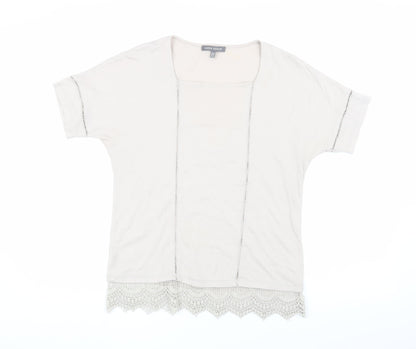 Laura Ashley Ivory Blouse, Size 8, Short Sleeve, Crochet Accent