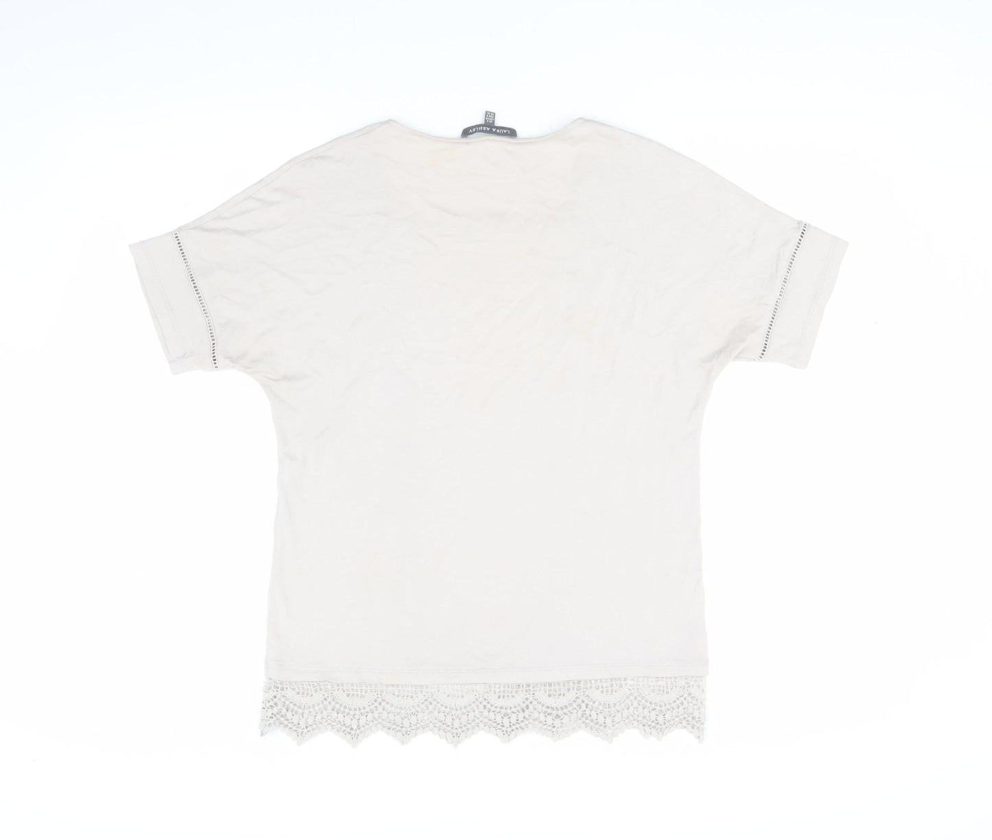 Laura Ashley Ivory Blouse, Size 8, Short Sleeve, Crochet Accent