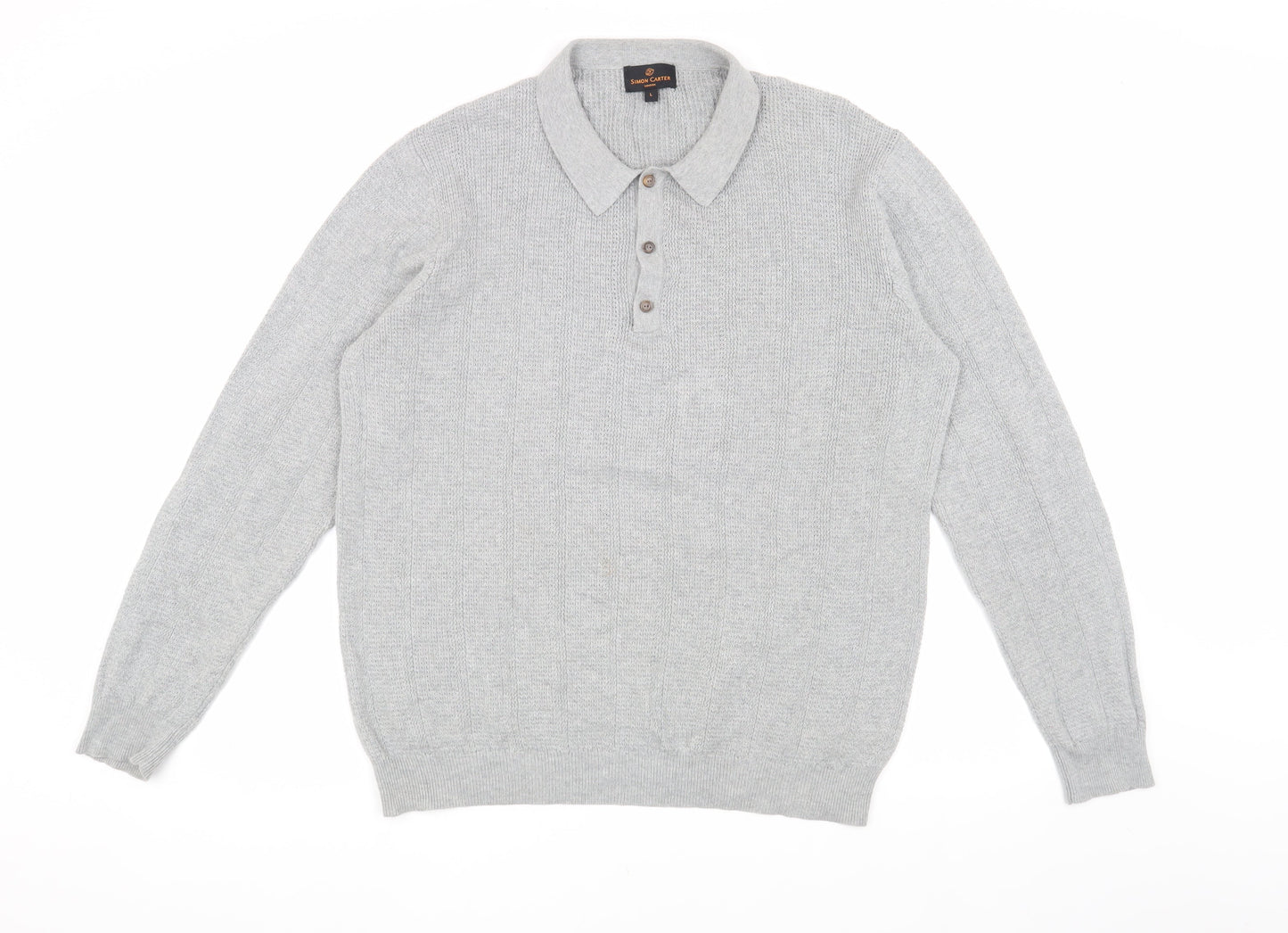 Simon Carter Men's Grey Long Sleeve Polo Shirt L
