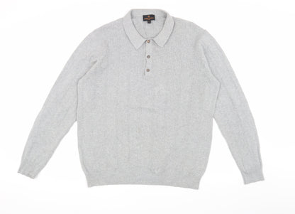 Simon Carter Men's Grey Long Sleeve Polo Shirt L