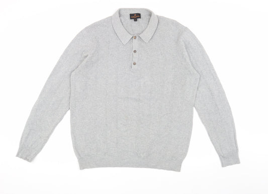 Simon Carter Men's Grey Long Sleeve Polo Shirt L