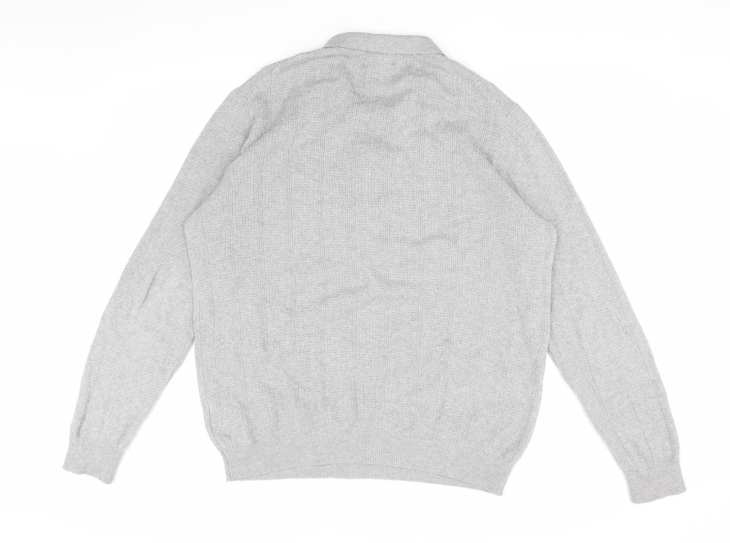 Simon Carter Men's Grey Long Sleeve Polo Shirt L