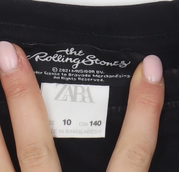 Zara Girls Black Rolling Stones Graphic T-Shirt, 10 Years