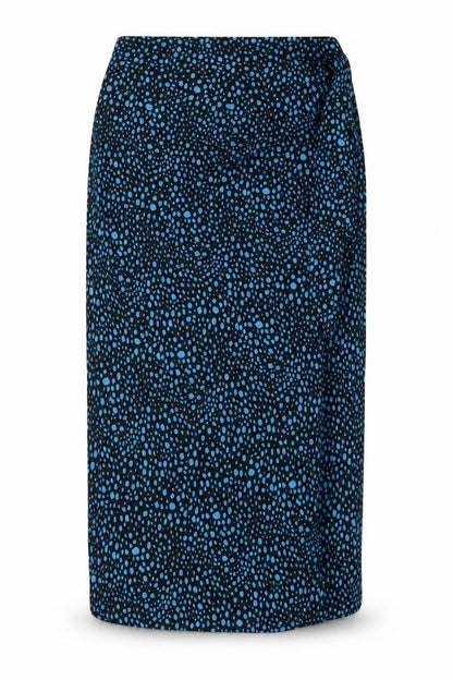 Front view of Fashion Union Women's Petite Black Blue Geometric Pencil Skirt