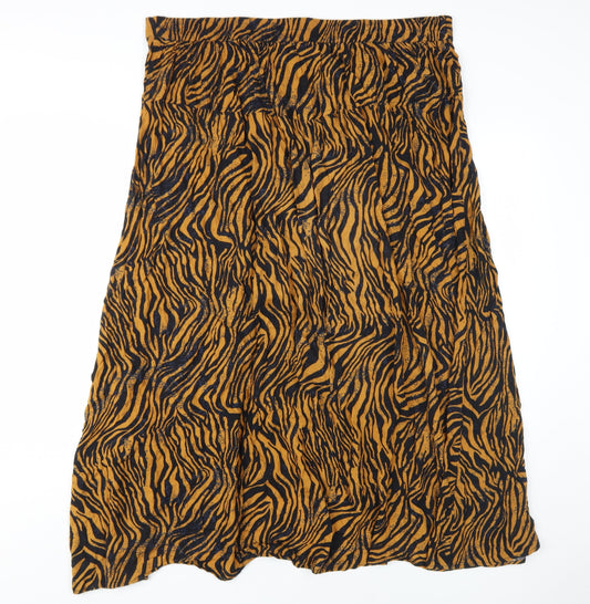 M&Co Women's Brown Animal Print A-Line Midi Skirt 18