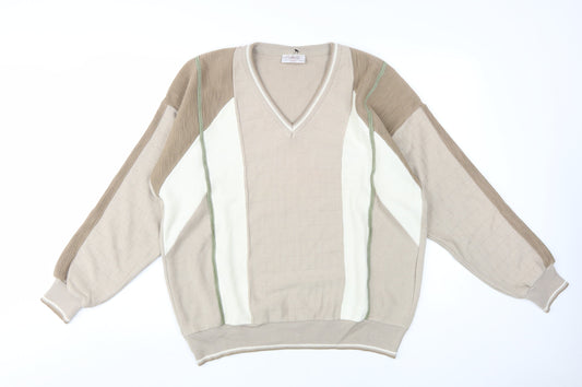 Gabicci Men's Beige V-Neck Pullover Jumper 2XL
