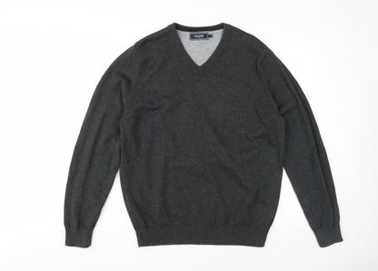 Maine New England Men's Grey V-Neck Wool Jumper L
