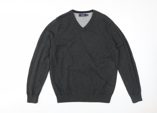 Maine New England Men's Grey V-Neck Wool Jumper L