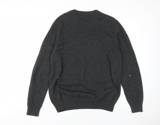 Maine New England Men's Grey V-Neck Wool Jumper L