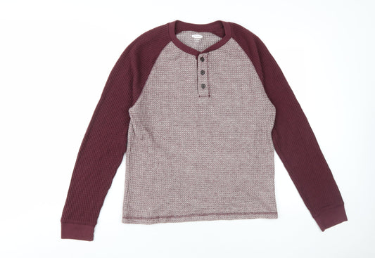 Old Navy Men's Red Henley Long Sleeve T-Shirt M