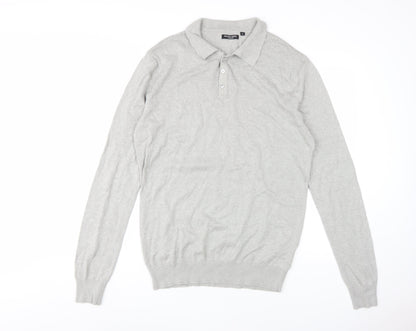 Brave Soul Men's Grey Long Sleeve Polo L