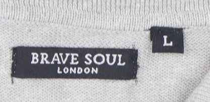 Brave Soul Men's Grey Long Sleeve Polo L