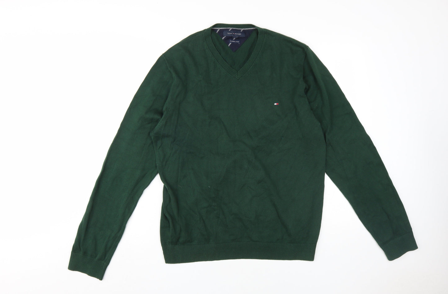 Tommy Hilfiger Men’s Green Pullover V-Neck Jumper XL